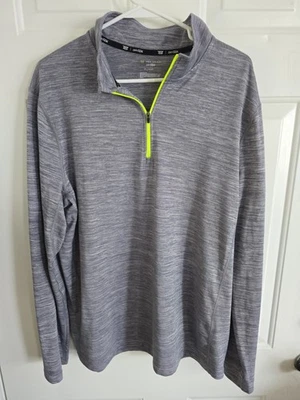 Pullover Tek Gear DryTek Hombres XL Cuarto Cremallera Gris Brezo Amarillo Neón L/S 017 Foto 1 de 4