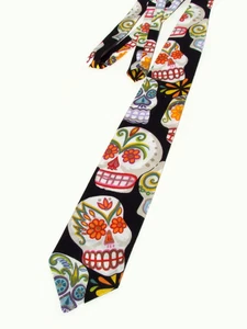 Hemet Store Men's Sugar Skull Day of the Dead Necktie - 100% Cotton 60" - NWT - Picture 1 of 14