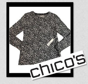 Chico’s 1 – Touch Of Cool – Fab Dot NEU Damen Top Schwarz Weiß Langarm Neu mit Etikett - Bild 1 von 17