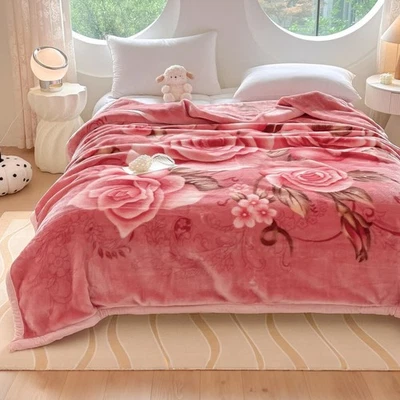 2层双面Raschel毯蓬松温暖床毯豹纹花卉印花 — 第 1/4 张图片