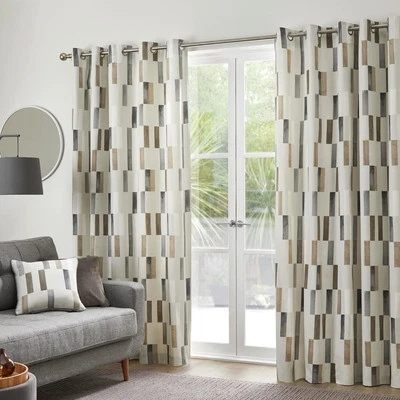 Fusion - Oakland - 100% Cotton Pair of Eyelet Curtains - 66" Width x 72" Drop - Image 1 of 3