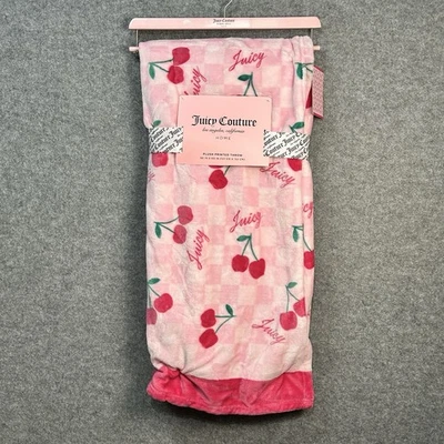Juicy Couture Cherry Print Soft Plush Throw Blanket 50x60 Gift Idea Pink Red New - Image 1 of 3