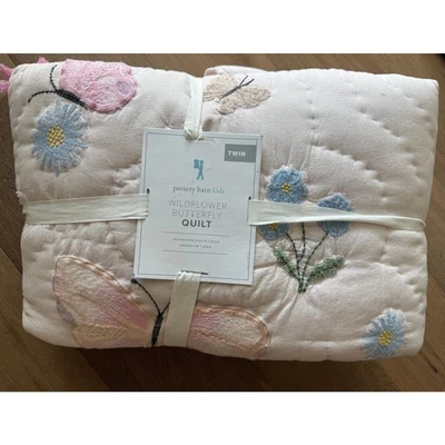 New Pottery Barn Kids Twin Wildflower Butterfly Embroidered Quilt - Image 1 of 3