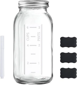 64 OZ Wide Mouth Mason Jar with Lid, Clear Heavy Duty Glass Airtight 1 Pack - Picture 1 of 5