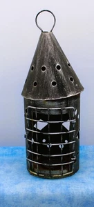 Rustic Metal Candle Lantern – Primitive House Tower Design w/ Latch Door - Picture 1 of 5