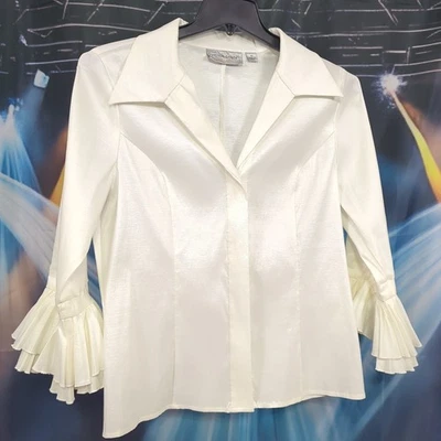 Blusa Victor Costa Occasions para mujer talla L marfil con botones mangas con volantes ¡EXCELENTE ESTADO USADA! Foto 1 de 4