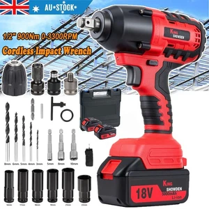 900Nm Cordless Impact Wrench 1/2" Drive Brushless Ratchet Gun Drill Set Battery - Picture 1 of 12