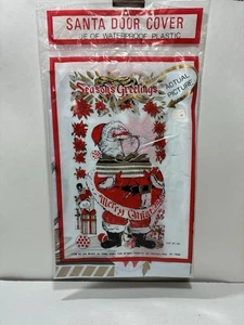 "Cubierta de puerta de plástico vintage MCM Santa Seasons Greetings Feliz Navidad 30""x60""" - Imagen 1 de 4