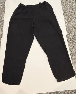 Pantalones de lino M negros cintura elástica parcial bolsillos de pierna ancha  Foto 1 de 4