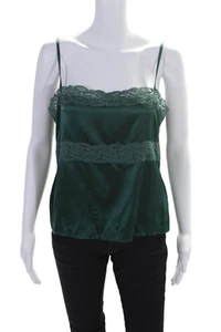 Theory Womens Silk Lace Trim Square Neck Camisole Blouse Green Size M - Picture 1 of 6