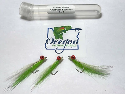 Clouser Minnow,Chartruese & White,3 Fly, Various Sizes, Extra Items ShipFree - Image 1 of 4