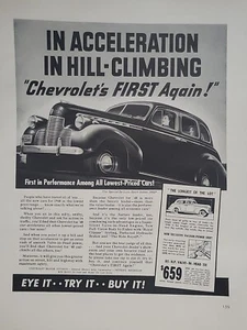 1940 Chevrolet Special De Luxe Sports Sedan Fortune WW2 Print Ad Q1 Automonile - Picture 1 of 2