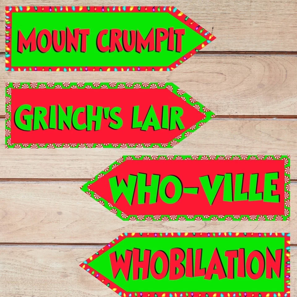 HOME MADE Set of x4 The Grinch Party Decoration Arrows/grinchmas, Tree Decorations, Xmas