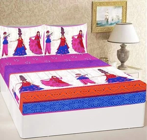 Bed Sheet Printed with 2 Pillow Covers Cotton Double Bed king size - Picture 1 of 6