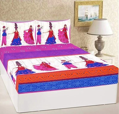 Sábana bajera estampada con 2 fundas de almohada algodón cama doble king size Foto 1 de 4
