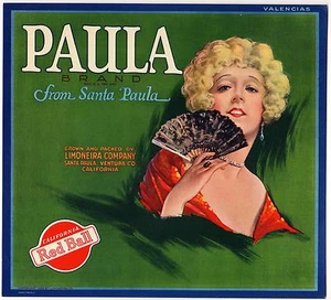 *Original* PAULA Limoneira ORANGE Woman Spanish Fan Crate Label NOT A COPY! - Picture 1 of 1
