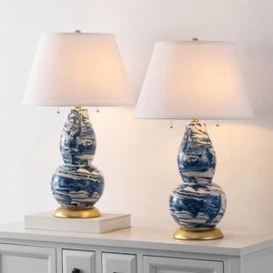 Safavieh Color Swirls GLASS TABLE LAMP Set of 2 Navy & White - Picture 1 of 7
