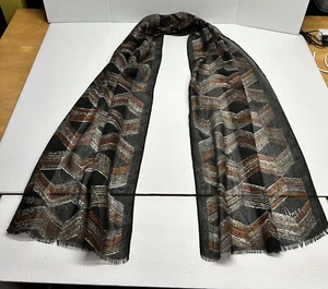 Vintage Vera Neumann Scarf Black Brown Tumbling Block 70” X 17” Made In Italy - Picture 1 of 4