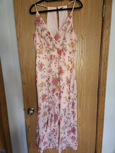 NO BOUNDARIES Juniors Dress Size XL Long Maxi Empire Ruffle Straps Floral Pink - Picture 1 of 12