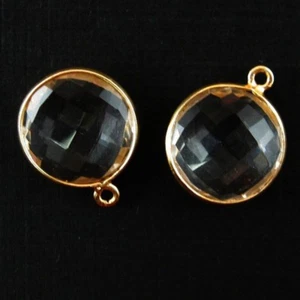 Colgante de piedras preciosas bisel - forma de moneda facetada de 14 mm - cuarzo de cristal (2 piezas) - Imagen 1 de 2