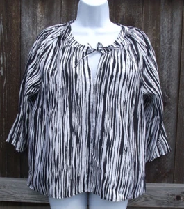 CALVIN KLEIN BLACK MULTI STRIPE CASUAL ¾ SLEEVE SILK TIE BLOUSE TOP XS NEW $139 - Picture 1 of 3