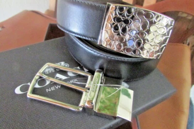 NEW COACH F65185 BLACK/DARK BROWN LEATHER ONE SIZE REVERSIBLE BELT 2 BUCKLES - Image 1 of 4