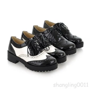 Vintage Women's Brogue Wing tips oxfords Lace up Preppy Casual shoes Leisure Sz - Picture 1 of 19