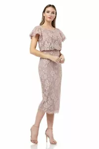 JS COLLECTIONS Pink Maple Embroidered Lace Flutter Sleeve Blouson Dress 4 = S 🤍 - Picture 1 of 2