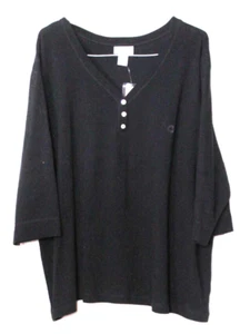 AVENUE HENLEY STYLE TEE SHIRT ladies size 30/32 solid black NWT short sleeves - Picture 1 of 5