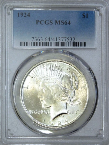 1924 Peace Silver Dollar PCGS MS64 Original White Frosty Luster PQ #E305F Cover
