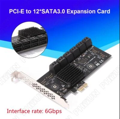 PCIE SATA Adapter Card PCIE Card 12 Port SATA 3 PCI Express X1 Expansion Card - Image 1 of 4