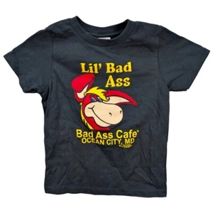 Port & Company Bad Ass Cafe Ocean City Kids Graphic Tee Shirt Cotton Black Sz 4T - Picture 1 of 7