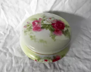 Limoges Francia CORONET Toba Vanidad Caja Redonda Baratijas - Rosas Pintadas a Mano - Imagen 1 de 10