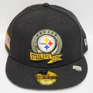 New Era Pittsburgh Steelers 59Fifty Fitted Hat 7 3/8 Salute To Service Black - Picture 1 of 7