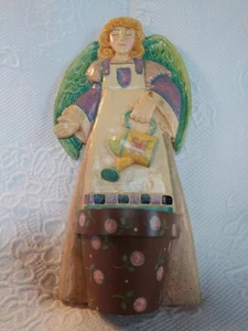 Beautiful Acrylic Folk Art Gardening Angel Planter Wall Decor Colorful Festive - Picture 1 of 5