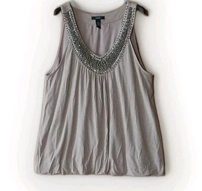Blusa Alfani Mujer L Marrón Sin Mangas Tanque Cuentas Metálicas Estrás Brillante Foto 1 de 4