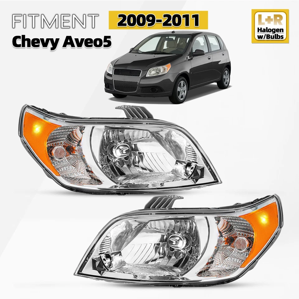 For 2009-2011 Chevy Aveo5 Aveo 5 Halogen Headlight w/ Bulbs Left+Right Pair - Imagem 1 de 4