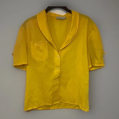 Blusa Gitano Amarilla Vintage Años 80 90 Bordada Bolsillo Limón  Foto 1 de 4