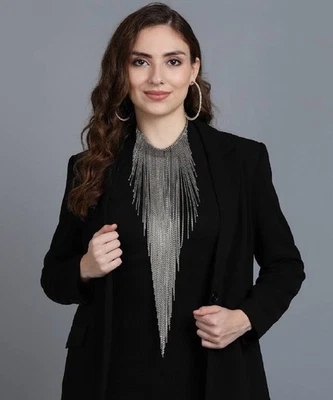 Collana Donna Acciaio Inox Argento Grande Dichiarazione Catena Girocollo Lung... - Immagine 1 di 4