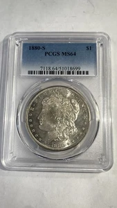 Dólar de plata Morgan de San Francisco 1880-S $1 graduación profesional MS64 increíble brillo 90 % plata - Imagen 1 de 4