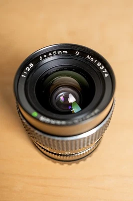MINT Mamiya 645 45mm f2.8 Sekor C Lens Compact Clean Glass, w/ Canon RF Adapter - Image 1 of 4