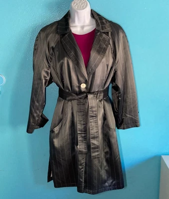 Gabardina Nina Ricci para mujer talla 38 vintage gris a rayas con cinturón hecha en Francia Foto 1 de 4