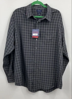 NWT Croft & Barrow Men's Gray Plaid Easy Care Woven Button-Up Shirt Size XL - Image 1 of 4
