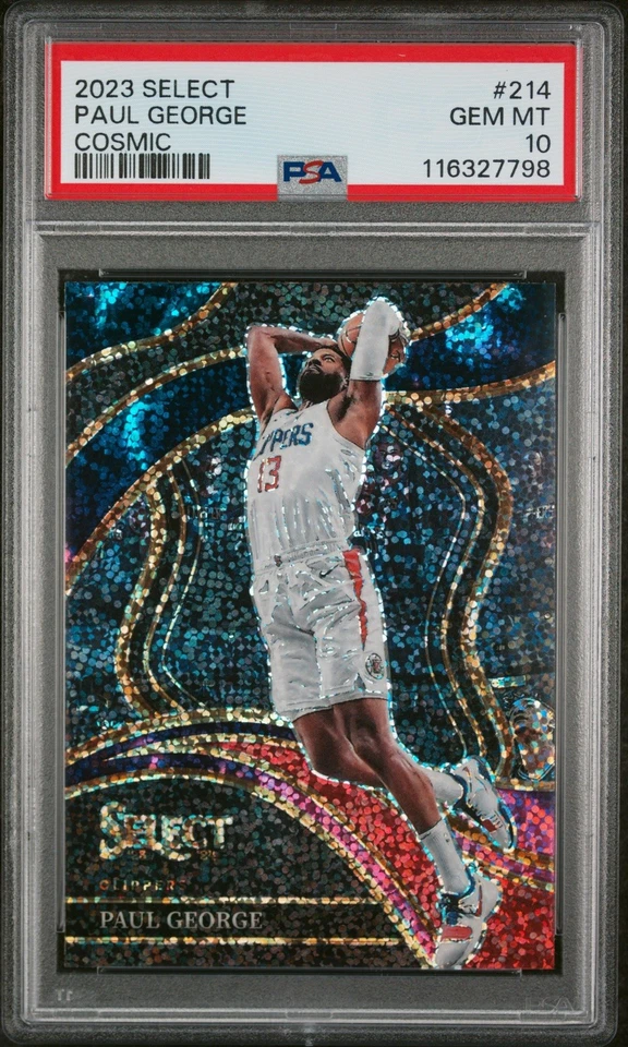 Panini Select Paul George Cosmic Courtside SSP #215 2023 PSA 10 Clippers Pop 3 Foto 1 de 2