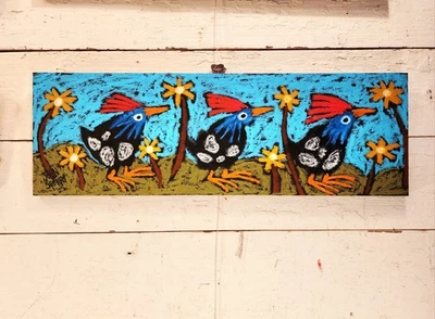 John Sperry Outsider 南部原始几内亚母鸟 民间艺术绘画  — 第 1/4 张图片