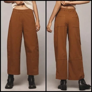 Pilcro Izzie Relaxed Pull-On Linen Pants Size LARGE PETITE Brown Anthropologie - Picture 1 of 12