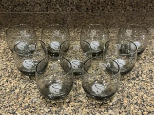 Vintage Philadelphia Eagles NFL Rocks Glass 3 1/4" Tall Smoked Glass Set of 9 - Picture 1 of 2