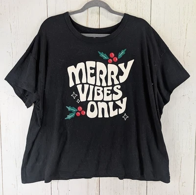 Old Navy Size XXL Black MERRY VIBES ONLY Short Sleeve Graphic Top - Image 1 of 4