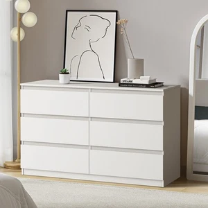 Oikiture 6 Chest of Drawers Lowboy Storage Cabinet Dresser Table Bedroom White - Picture 1 of 10