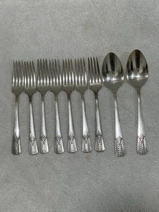 Cubiertos vintage Vernon plateados Romford Rose 7 tenedores y 2 cucharas para servir - Imagen 1 de 15